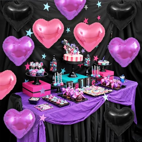 Pink Purple Black Heart Foil Balloons,12Pcs 18Inch Heart Shaped Balloons - color: Black Pink Purple