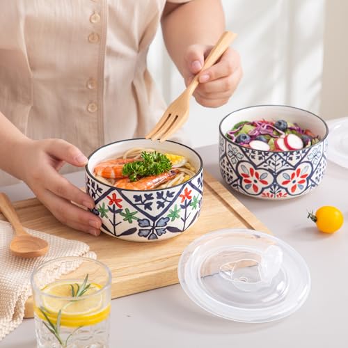 Ceramic Bowl with Lid, Microwave Safe, Set of 4 - color: color A2 - Set of 4