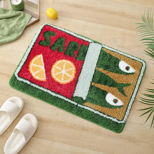 TRUEDAYS Sardine Bath Mat, Cute Bath Mat for Bathroom 20x30 Inch, Green - color: Green, size: 20x30 inches (Rectangular)