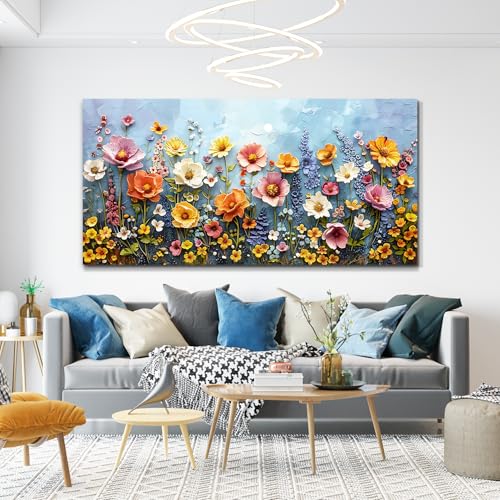 Floral Botanical Wall Art Colorful Farmhouse Wildflower Canvas Print 30x60 - color: Colorful Flowers, size: 60"L x 30"W