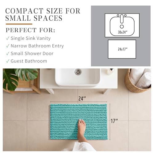 Yimobra Bathroom Rugs Non Slip Washable - Ultra Soft Absorbent Chenille Bath Mat, Quick Dry Shaggy Floor Carpet for Tub Shower, Lake Blue Home Decor Accessories, 24x17 Inch - color: Lake Blue, size: 24" X 17"