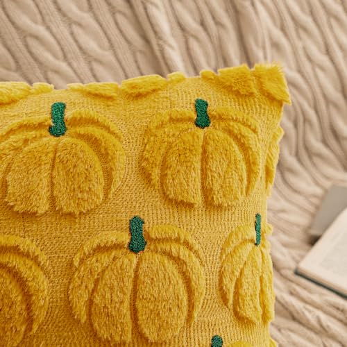 MIULEE Fall Pumpkin Pillow Covers Fall Decor Mustard Yellow Stem 18x18 - color: Mustard Yellow Green Stem, size: 18" x 18" (Pack of 2)