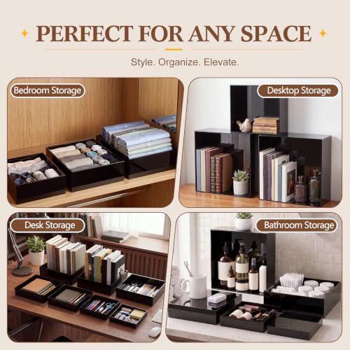 Leinuosen 7 Pcs Large Acrylic Buffet Risers, 8-14" Square, Black - color: Black, size: 8" to 14", style: Short Square