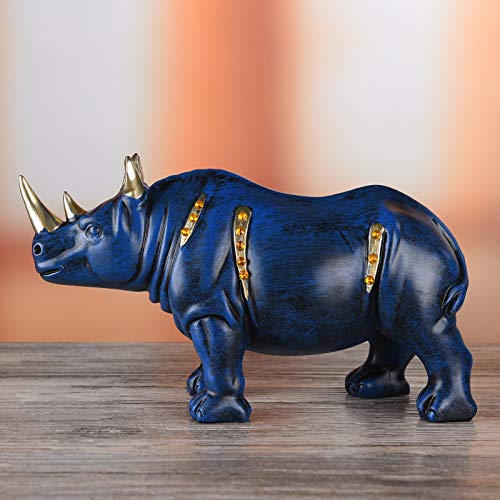 Resin Rhinoceros Statue, Wildlife Rino Animal Figurine, Blue, 6.3in(L) - size: 7.9" Length