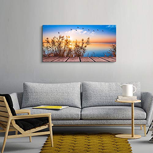 MHARTK66 Ocean Canvas Wall Art for Living Room, Coastal Bedroom 40"x20" - color: Blue Sunrise Scenery (Wrapped Canvas), size: 40"L x 20"W