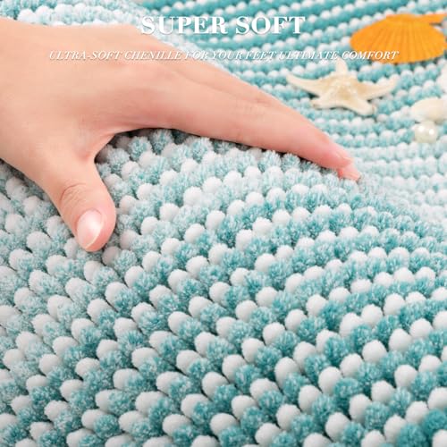 BSICPRO Bathroom Rugs Sets 2 Piece, Non Slip Striped Bath Mats, Aqua Green - color: Aqua Green, size: 20" x 32" Plus 16" x 24"