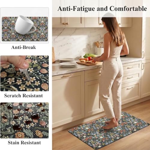Kitchen Floor Mat 36x20in Waterproof Anti-Fatigue Kitchen Mats - color: Black Flower Clusters