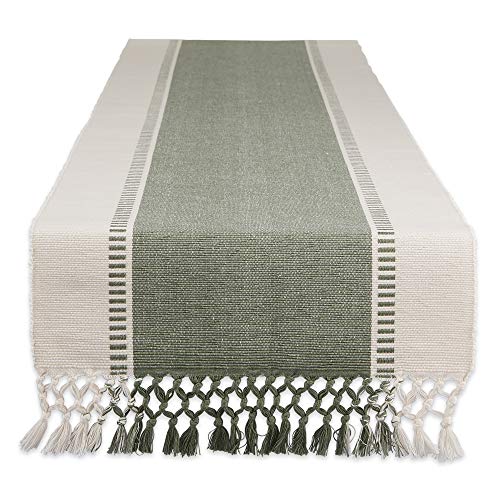 DII Dobby Stripe Table Runner, 13x108 Artichoke & Cream Background - color: Artichoke Green, size: 13x108"