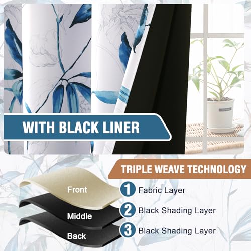 H.VERSAILTEX 100% Blackout Curtains 84 inch Length 2 Panels Set Printed Drapes Thermal Insulated Curtains for Bedroom with Black Liner Sound Proof Curtains, Bella Vista Indigo - color: Bella Vista Indigo, size: 52"W x 84"L (Pack of 2)