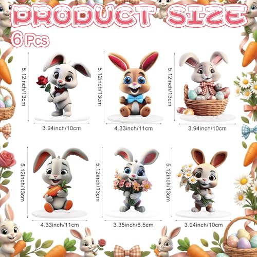 Wenqik 6 Sets Easter Table Decorations Easter 5.1"x4.3" Bunny Wooden Table Centerpieces 3D Visual Tiered Tray Centerpiece Party Supplies Wooden Spring for Home Farmhouse Bedroom Living Room Decor - style: Bunny