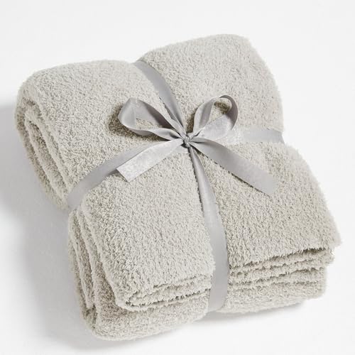CYMULA Super Soft Knit Throw Blanket Twin Size Light Grey-Lightweight Plush Fuzzy Fluffy Warm Cozy Blankets and Throws for Sofa Bed All Season Use, 60x80 inches - color: Light Grey, size: Twin(60"x80")