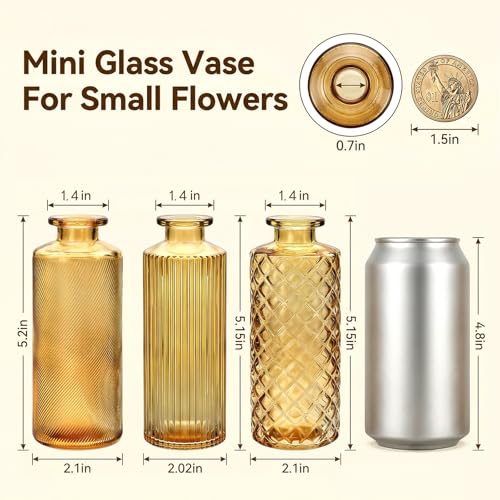 Glass Bud Vases Set of 30, Small Gold Amber Flower Vases Bulk - color: Amber Gold