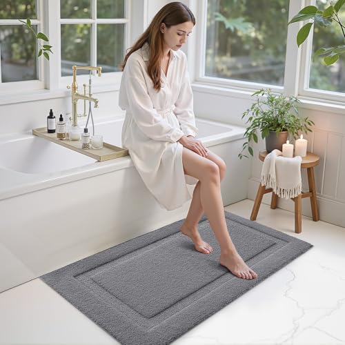 LUMI Ultra Soft Bathroom Runner Rugs, Non Slip Bath Mat 24x60, Dark Grey - color: Dark Grey, size: 24" X 60"