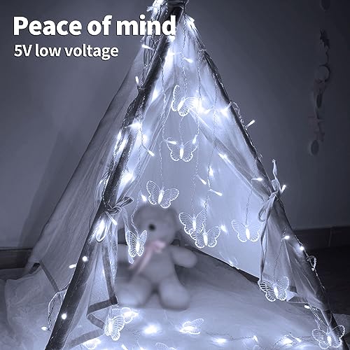 YOLIGHT Butterfly Curtain Lights 13ft 96 LED Twinkle Fairy Light Curtain String Lights with Remote, Butterfly Hanging Decoration for Bedroom Dorm Wall Patio Party Wedding Halloween Christmas (White) - color: White