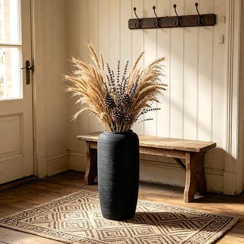 Black Rustic Ceramic Floor Vase, 15.7 Inch, Ribbed Texture - size: 15.7 Inch
