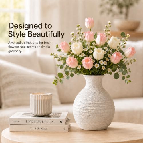 Nawaza Ceramic Flower Vase White Small Farmhouse Table Decor Vase V14 - color: Modern White-v14