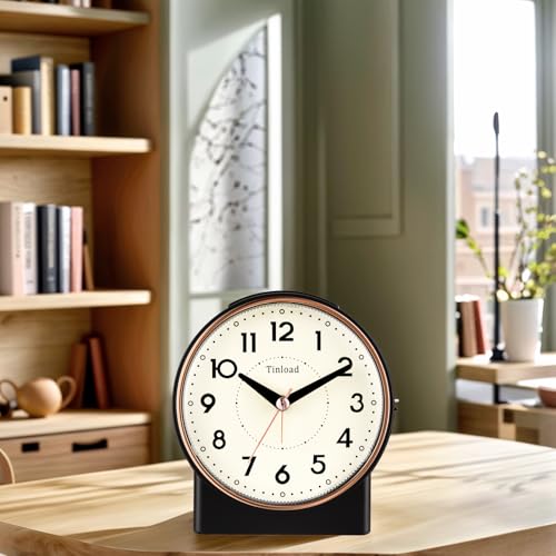 Tinload 4.3" Retro Analog Alarm Clock, Vintage Decor, No Ticking Silent, Easy to Set, Gradual Rise Alarm, On/Off Switch on Side, Gentle Wake, Snooze, Lighted on Demand, Battery Operated, Retro Black - color: Retro Black