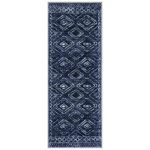KILOCOCO Washable Runner Rug 3x8 ft Non Slip Runners for Hallway, Dark Blue - color: Dark Blue, size: 3' x 8' (Runner)