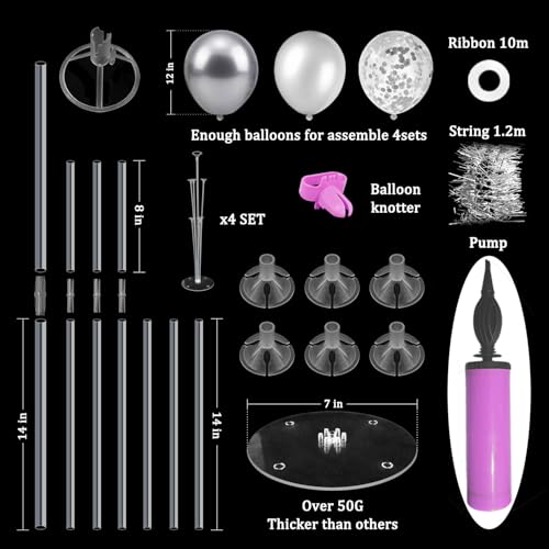 ZJDHPTY 4Set Silver Balloon Stand Table Centerpieces Party Decor - color: Silver Gray 4