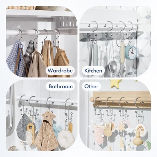 Bathway Shower Curtain Hooks Silver Shower Curtain Rings, 12 Pcs Double Hook Shower Curtain Hooks Rings Shower Curtain Hangers Rust Proof, Metal Shower Hooks for Bathroom Shower Curtain Rod - color: Silver, style: Minimalist