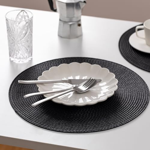 Baroyal Round Placemats Set of 8 Plastic Woven Placemats Washable Wipeable Table Mats for Dining Table Heat Resistant Non-Slip Circle Place Mats (Black) - color: Black