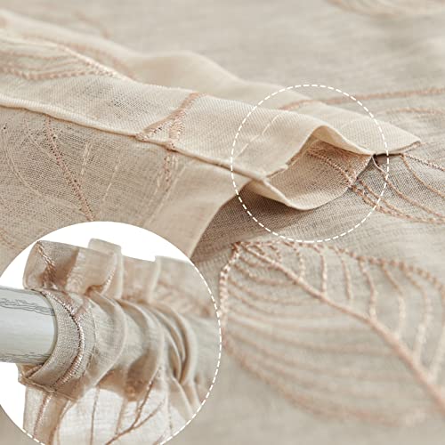 Topick Beige Sheer Leaf Curtain Kitchen Valance for Windows Leaf Embroidered Voile Small Curtain Valance Semi Sheer Farmhouse Curtain 16 Inch Rod Pocket 1 Panel Beige - color: Beige, size: 55"W x 16"L (Pack of 1)
