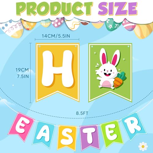 OHOME Easter Decorations - Happy Easter Banner | Bunny Party Decorations for Indoor Outdoor Outside - Bunny Egg Garland for Front Door | Easter Backdrop Wreath for Window Wall - Easter Decor - color: Purple