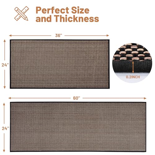 AIMPEAK Kitchen Rugs Non Slip Washable Set of 2 PCS, Cushioned Rugs for Kitchen Floor, Absorbent Runner Rug Comfort Mats with Rubber Backing for Hallway, Office, Home Brown and Black, 24"x36"+24"x60" - color: Brown&black, size: 24"x36"-24"x60"