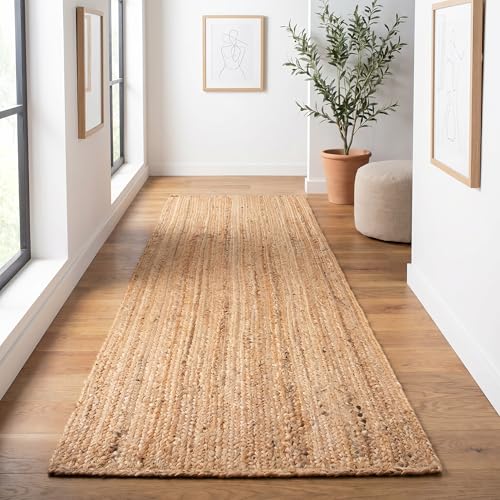 THE BEER VALLEY Jute Braided Runner Rug 2x6 Feet - Natural - color: Natural, size: 2' x 6' (Rectangular)