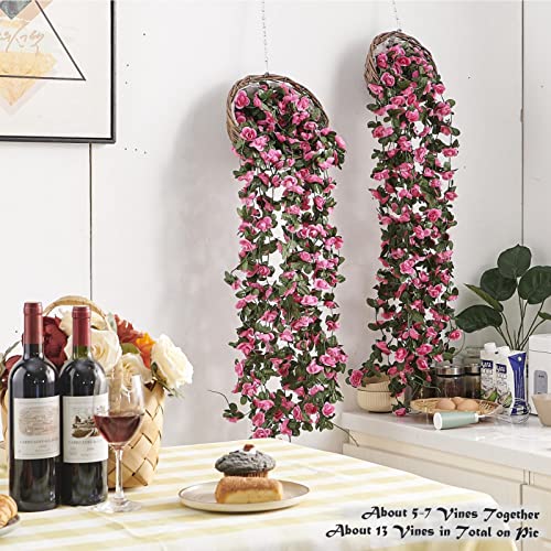 6Pcs x 8.2FT Artificial Flower Garland Rose Vine Decor, Magenta Flower - color: Spring Magenta 6pcs, 1.5" Rose Flowers, size: 8.2FT Vines