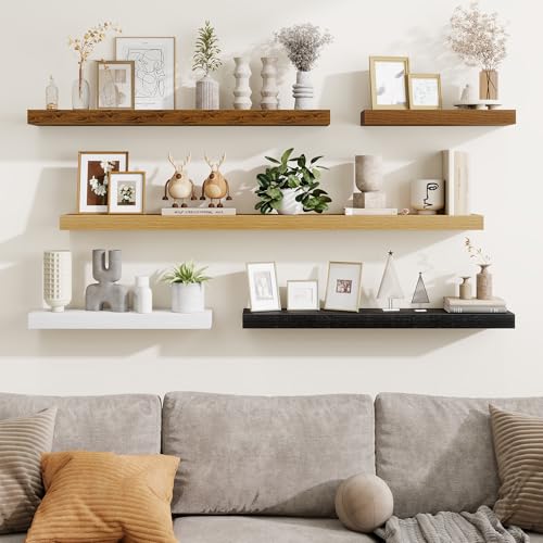 Fun Memories 55 Inch Floating Shelves Bedroom, Large Extra Floating Shelf Set of 2 with Invisible Brackets, Oak - color: Oak, size: 55"