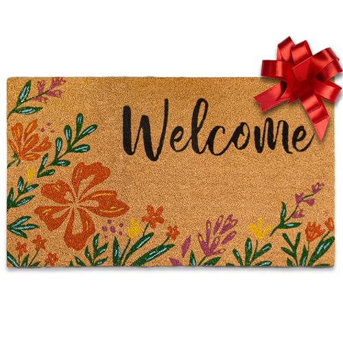 Flower Door Mat 30x17 Inch, Floral Spring Doormat, Summer Welcome Mat Coir