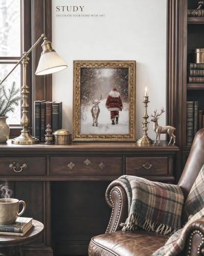 VIYYIEA Gold Framed Canvas Wall Art, Santa and Reindeer Art, 11x14 Inch - color: Santa and Reindeer