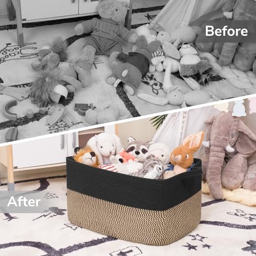 Goodpick 75L Extra Large Woven Blanket Basket, 22" x 17" x 12", Black Jute - color: Black, size: 22"L x 17"W x 12"H