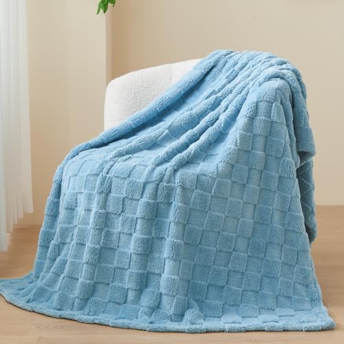 NEWCOSPLAY 3D Checkered Flannel King Blanket, Blue Checkered, 90"x110" - color: Blue Checkered, size: King(90"x110")