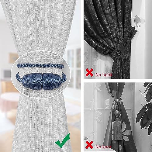 NICEEC 4 Pack Strong Magnetic Curtain Tiebacks Handmade Weave Side Rope Curtain Holdbacks Unique & Elegant Decorative Curtain Drape Tie Backs for Home & Office & Outdoor Window Drapery (Navy) - color: Navy, size: 4 Pack