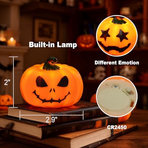 Wondise 6Pack Halloween Pumpkin Tea Lights with Remote and Timer - color: 4-Orange