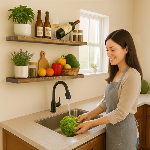 BGMG Floating Shelves 48 Inch Long, Wide Rustic Wooden Wall Shelves for Bathroom Living Room Bedroom Kitchen Farmhouse Set of 2-48x6.7x1.25 Inch - Gold Oak - color: Gold Oak, size: 48 inch
