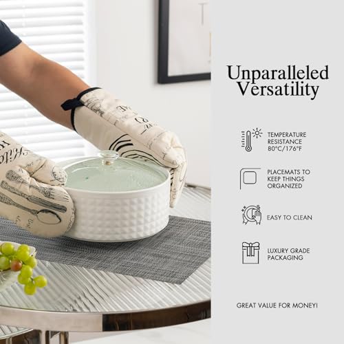 Placemats Set of 6 - Easy Clean Woven Vinyl Placemats for Dining Table, Indoor/Outdoor Place Mats, Washable PVC Table Mats(Dark Gray) - color: A-dark Gray
