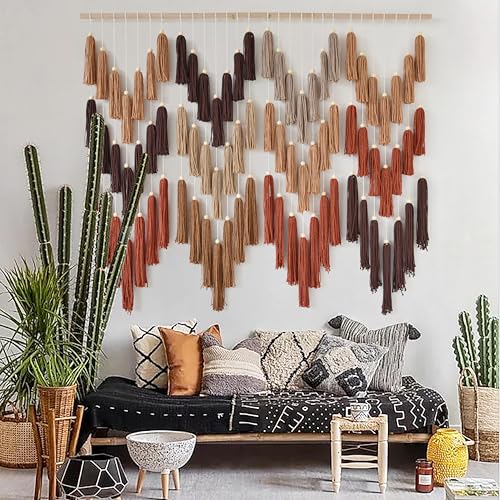 Macrame Wall Hanging Yarn Boho Handmade Wave Tassel Home Decor 47"W*39"L - color: Multi