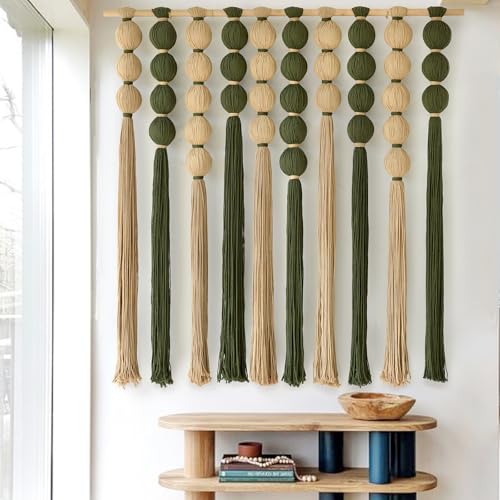 Macrame Wall Hanging Natural Green Sphericity Geometric Wall Art 39"W*39"L - color: Green Jute
