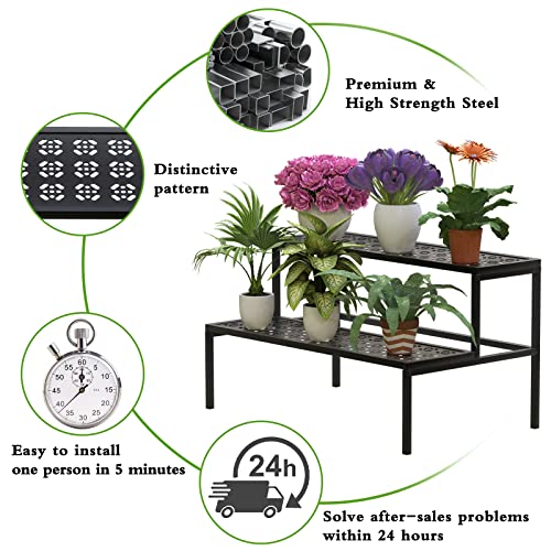 Garden 4 you 2-Tier Metal Plant Stand, Heavy Duty Flower Pot Holder Rack - color: Black, size: 27.6"L x 16"W x 16"H