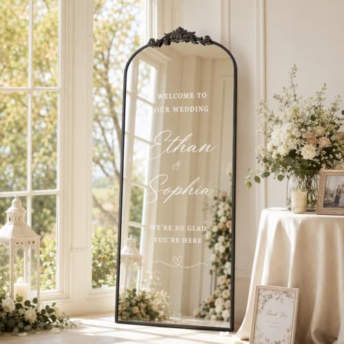 Easly 24"X65" Full Length Mirror Vintage, Black Arch Mirror for Home Decor - color: Black, size: 65"L x 24"W