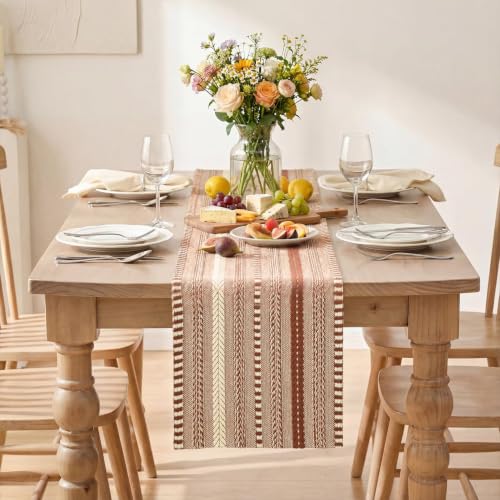 Artoid Mode Caramel Farmhouse Stripe Braided Table Runner 12x72 Inch - color: Caramel, size: 12" x 72", Table Runner