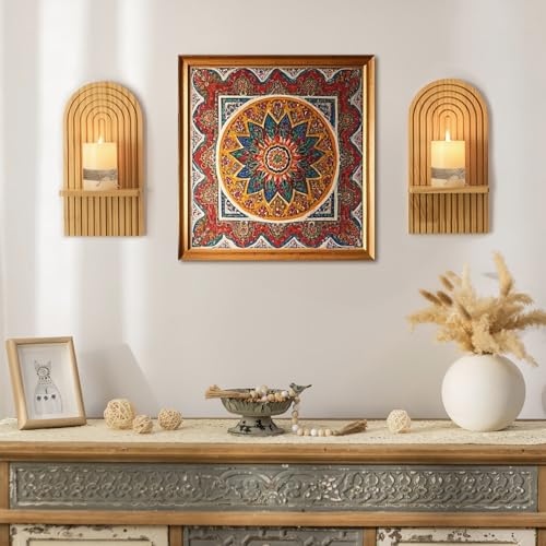 Boho Wall Decor Set of Two: Wood Wall Candle Holder - color: Natural