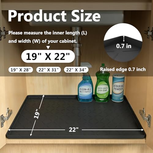 Mateeylife Under Sink Mat Kitchen Waterproof, Silicone Sink Tray 22"X19" - color: Classic Black, size: 19"W x 22"L