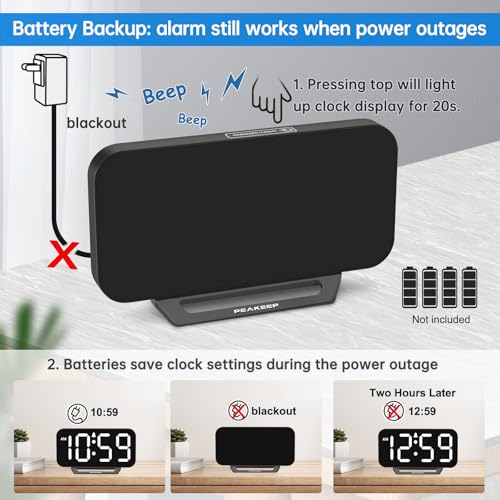 Peakeep Small Digital Alarm Clock for Bedrooms, Loud for Heavy Sleepers - color: Black With White