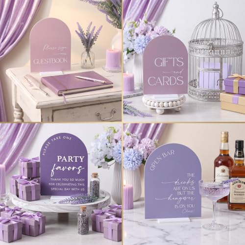 Weysat 4 Pcs Lavender Purple Acrylic Wedding Signs for Ceremony Reception - color: Lavender Purple