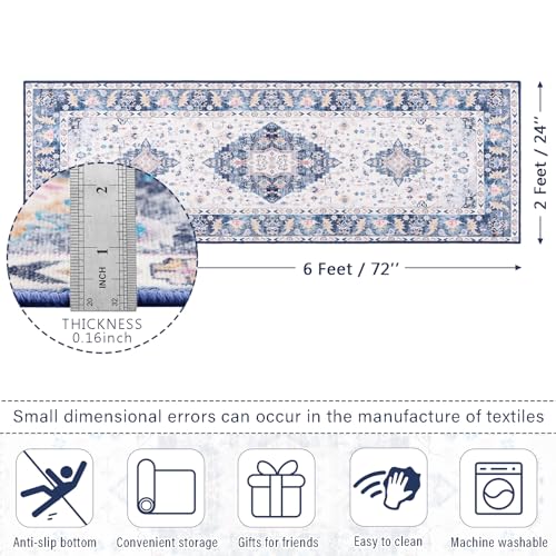 Amearea Vintage Design Runner Rugs for Living Room, 2x6 Blue Runner Rug - color: Blue, size: 2' X 6' (Runner)