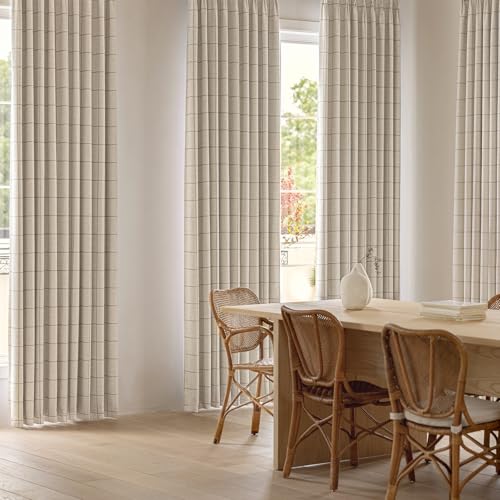 THREE GIRLS Linen Plaid Blackout Curtains for Living Room,Bedroom,Dining Room 95 Inches Long Gingham Double Layer 2 Panels Set Luxury and Modern Printed Design Darkening Pinch Pleated - color: Linen, size: 40"W x 95"L (Pack of 2)